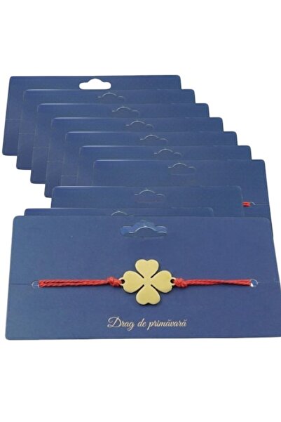 GOLD MARKET Set of 10 Martisor Bracelets, Gold, Stainless Steel and Textile - Four-Leaf Clover