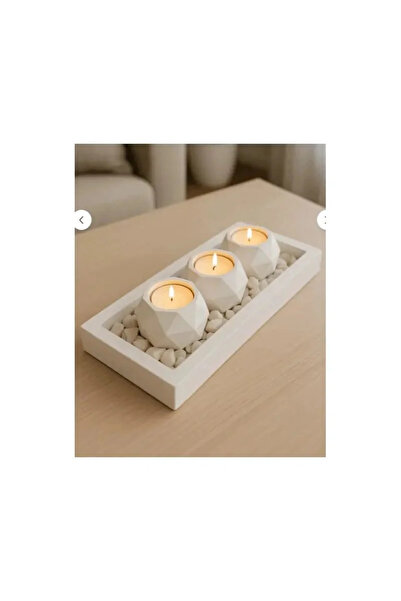 X Home Accessory Beton Tepsili Geometrik Tealight Mumluk (3 ADET TEALİGHT MUM...
