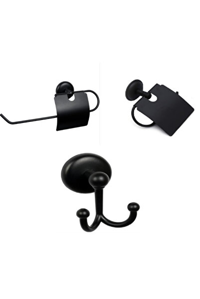 MK YAPI طقم إكسسوارات حمام ثلاثي أسود لاصق من MK يشمل حامل مناديل - علاقة حما...