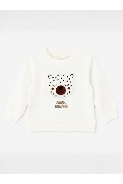 Zekids Baby Girl Teddy Bear Punch Embroidered Sweatshirt