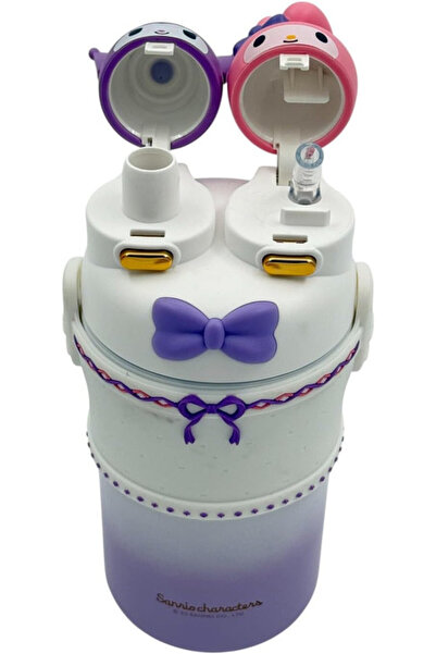 BİNDAWOOD B&D Kids Water Bottle 550ml Vaccum Flask Dual Head, White & Purple Color