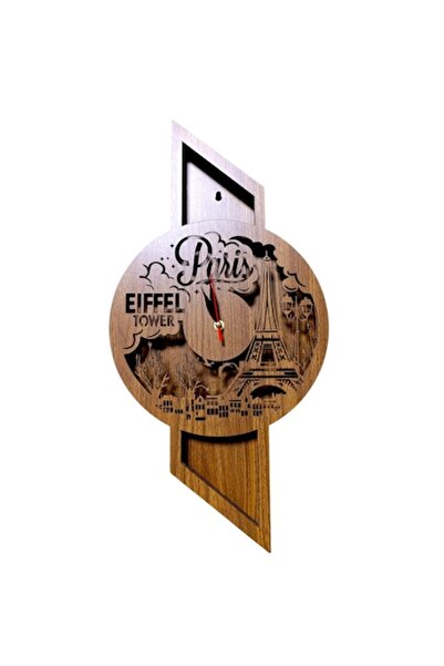 OEM Ceas de perete cu cadran, design personalizat Turnul Eiffel din Paris, 60x30 cm, nuc