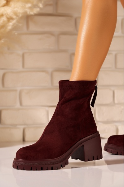 Joana Ghete de damă cu căptușeală caldă, din piele întoarsă Bordo