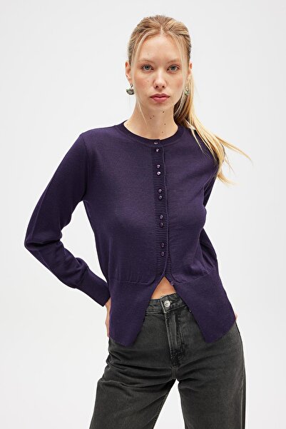 Peraluna Ripley Steel Knit, Buttoned Women's Knitwear Cardigan - Dark Purple