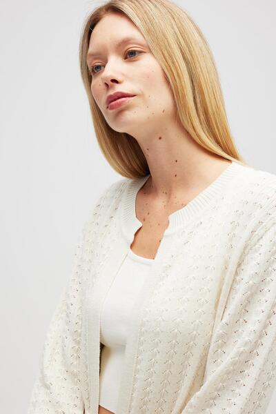 Peraluna Zeyna Mini Embossed Braided Long Knit Cardigan - Ecru