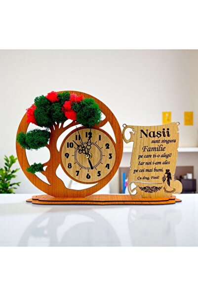 OEM Bonsai clock with stabilized lichens and message for Godparents, model 2, 30x20 cm