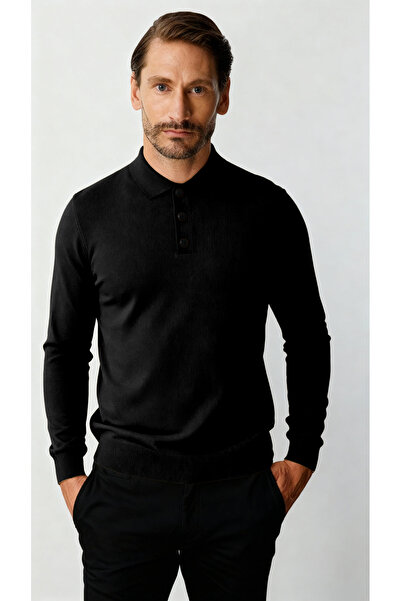 İgs Чорний стандартний крій, вузький крій, поло, довгі рукави, віскозний трикотаж