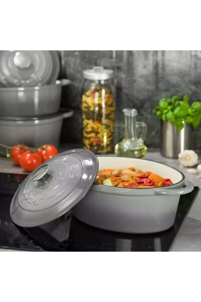 Kinghoff Enameled cast iron pot 4.5 liters, 30cm, oval, saucepan with lid, gray,