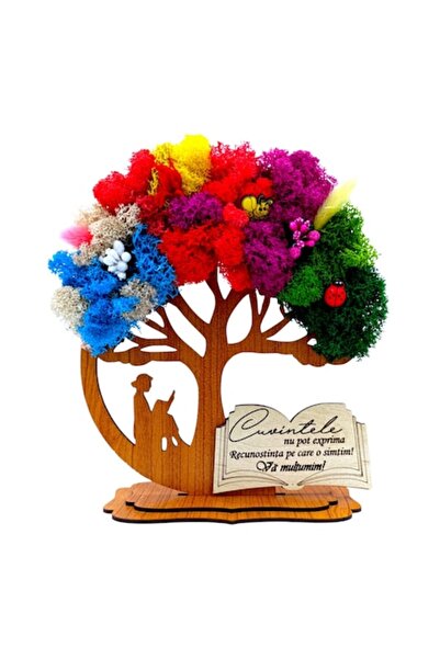 OEM Decorațiune lemn cu licheni,cadre didactice (4 anotimpuri) și mesajul „Cu...