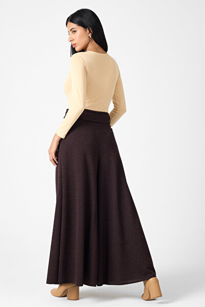 Guzella Belt Detailed Wide Leg Winter Woolen Trousers
