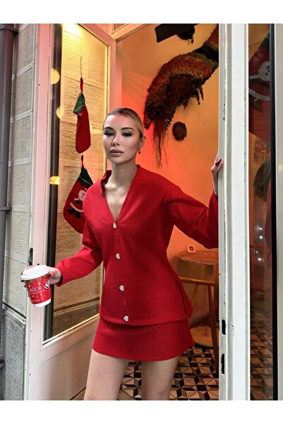 solena sln Women's Waist-Tied Knitwear Skirt Blouse Two-Piece Set