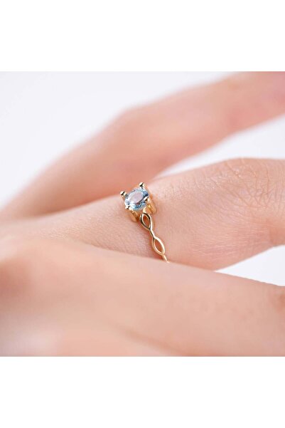 Jön Kuyumculuk Minimal Swiss Blue Topaz ve Altın Yüzük