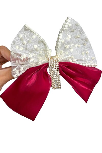 TAKIŞTIR Claret Red Color Ribbon Figured Stone Detailed Vending Machine Buckle