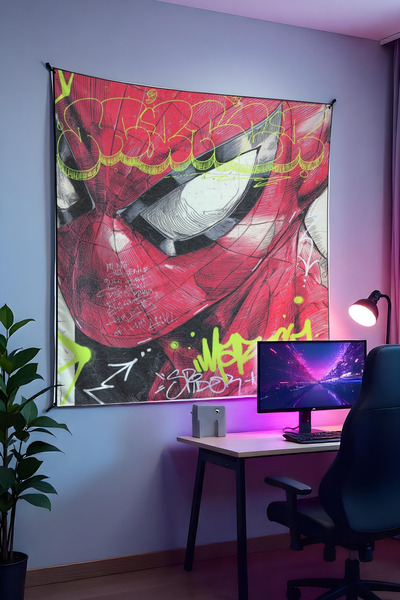 Halura Örümcek Adam Desenli Duvar Örtüsü – Kaliteli Kumaş, Marvel Oda Dekoru Tapestry Duvar Halısı