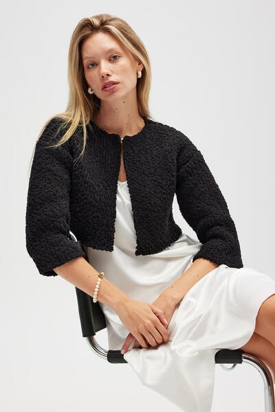 Peraluna Kayla, Plain Knit, Women's Short Knit Cardigan - Black