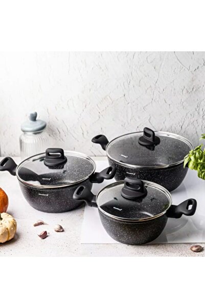 Klausberg Set 3 oale din aluminiu turnat, marmorate, 20/24/28cm, cu capac,