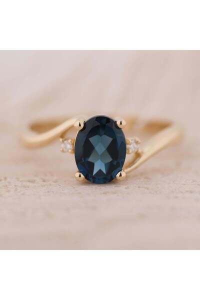 Jön Kuyumculuk Elarwen | London Blue Topaz ve Pırlantalı Yüzük