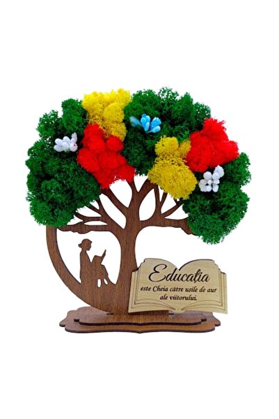 OEM Brad decorativ cu mușchi stabilizat și mesaj pentru profesori „Educația e...