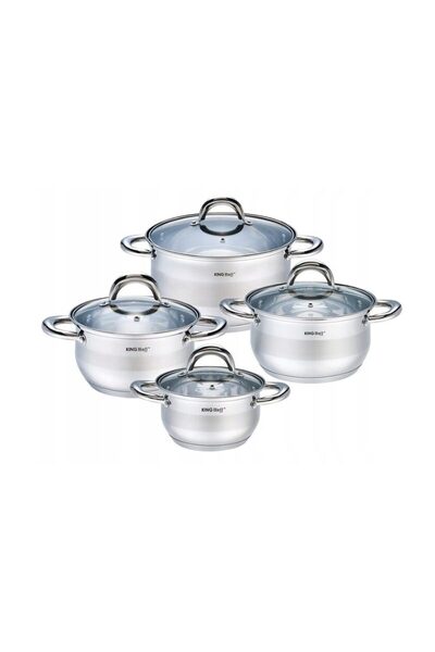Kinghoff Set de 4 oale cu capac, inox, dimensiuni 16,18,20,24 cm, fund termic multistrat, gri