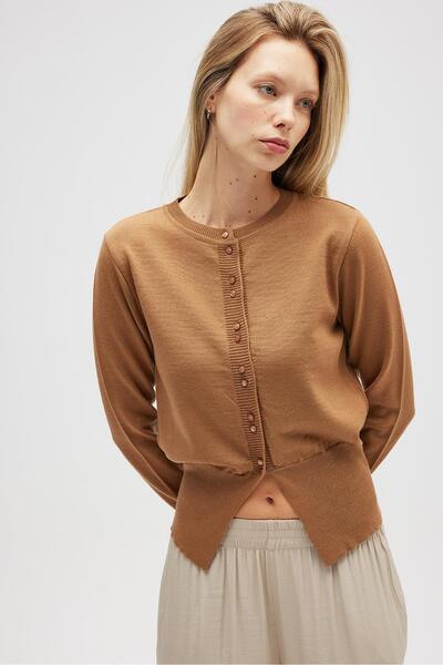 Peraluna Ripley Steel Knit, Buttoned Women's Knitwear Cardigan - Camel
