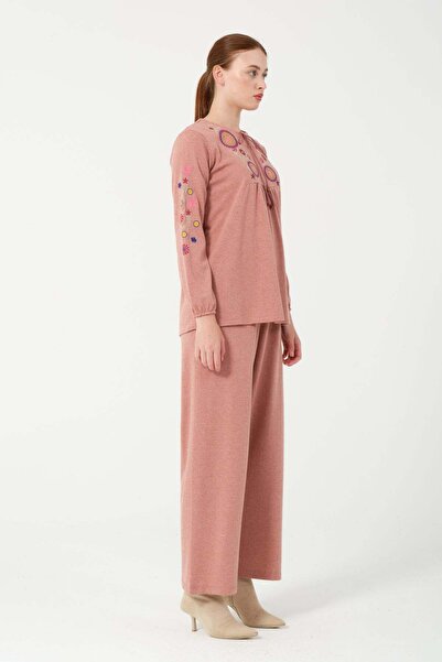 Hatun Atila Hatunatila Hera Fabric Front and Sleeves Are Authentic Embroidered Tassel Detailed Double Suit 7665 Powder