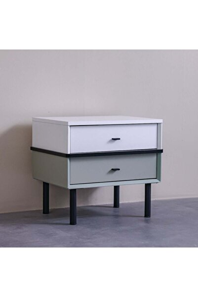 Danube Home طاولة جانبية للأطفال من بيترا مع درجين - خشب هندسي أبيض ورمادي - ...