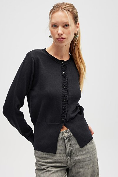 Peraluna Ripley Steel Knit, Buttoned Women's Knitwear Cardigan - Black