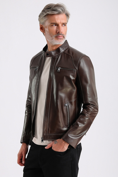 MQ Leather Maroquin Leather Derby Men's Leather Coat