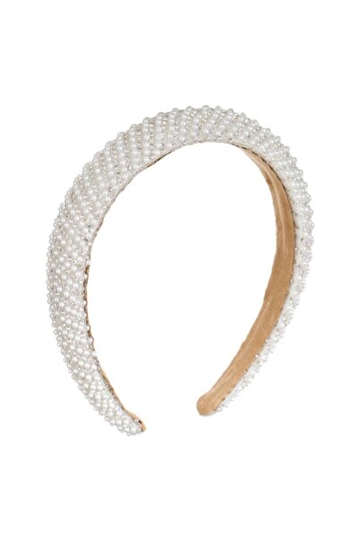 OEM Beige hair crown with white beads and rhinestones