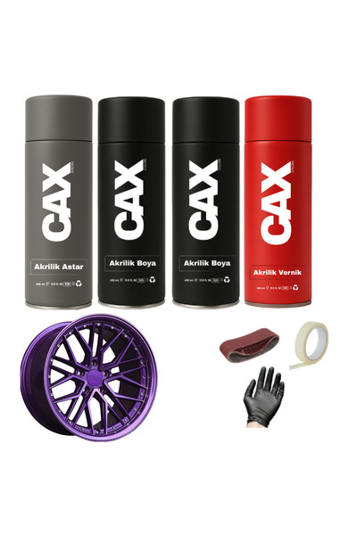 caxcolors METALİK MOR ARABA-MOTOR JANT SPREY AKRİLİK ÖZEL YAPIM SPREY BOYA SETİ 400 ML BANT-ZIMPARA-ELDİVEN