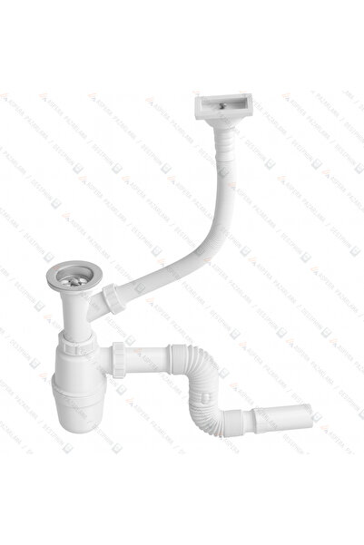 DESIPHON Taslı Taşmalı Körüklü Sifon | Dik Taşmalı, Koku Önleyici, Esnek Bağl...