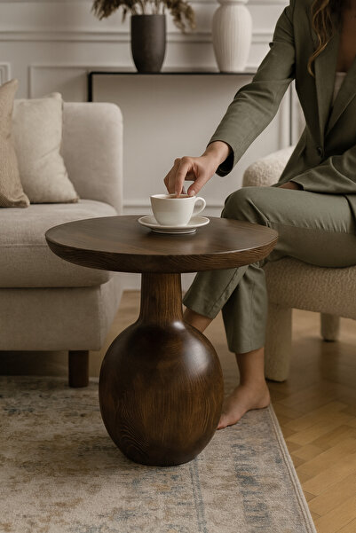 Simillo Home&Living Larin Ahşap Orta Sehpa Ceviz Renk Mantar Sehpa