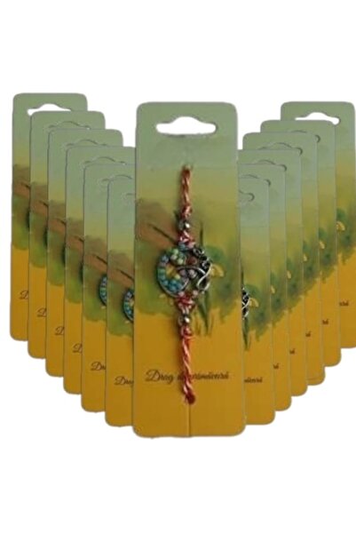 GOLD MARKET Set of 10 Martisor bracelet-style with red-white string and pendant - heart with butterfly