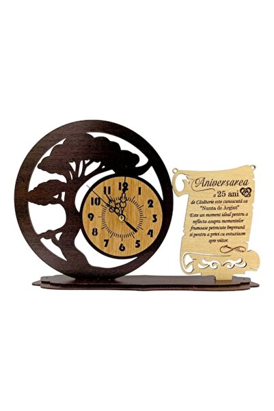 OEM Decorative Wooden Bonsai Clock for Silver Wedding, 30x20 cm, Personalized Gift with Engraved Message