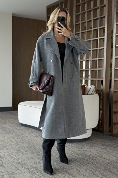 Laluvia Gray New Tokyo Long Cashmere Coat - 408021