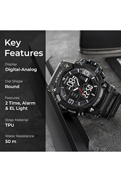 Skmei 2222 Men's Sports Watch – Analog-Digital, Dual Time, Stopwatch, Alarm, 5 ATM
