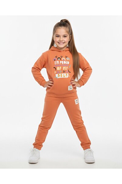 VOY KİDS Girl's 6-7-8-9-10 Years Old Hoodie Transitional Sports Tracksuit Set / Bottom and Top Set