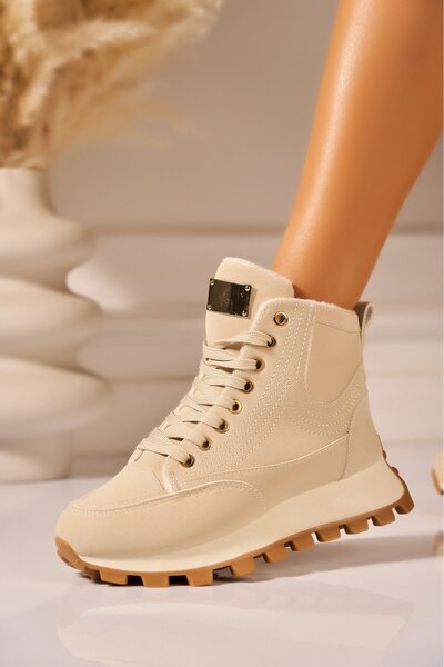 Joana Beige Faux Leather Lined Women's Boots - Size 40