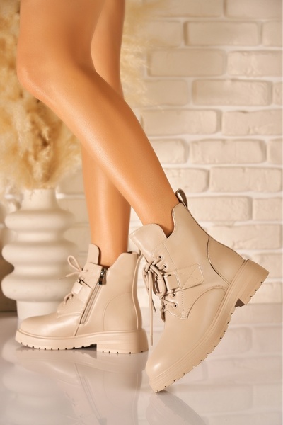 Joana Μπεζ Γυναικείες Μπότες με Επένδυση από Τεχνητό Δέρμα - Hridhya