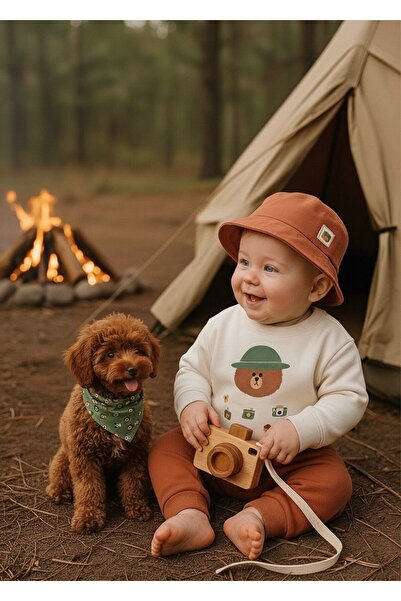 P&H BABYWEAR Baby Boy Safari Hat, Camper Teddy Bear Printed Cotton 3-Piece Set