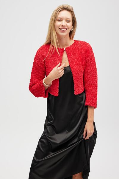 Peraluna Kayla, Plain Knit, Women's Short Knit Cardigan - Red