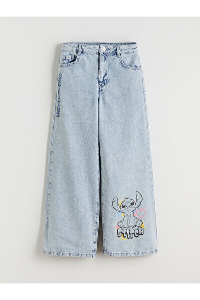 LC Waikiki Blue wideleg stitch Printed girl's jean pants