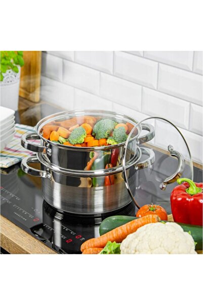 Klausberg Oala pentru fiert cu abur, din inox, cu capac, 3.1 litri, 20 cm,