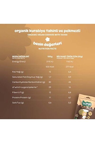 Humm Organic Organik Tahinli ve Pekmezli Vegan Kurabiye Atıştırmalık Paketi - 12 adet