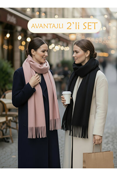 Bermody Set de 2 eșarfe pentru femei, negru roz, cu textura moale, șal pentru umăr, 50x190 cm