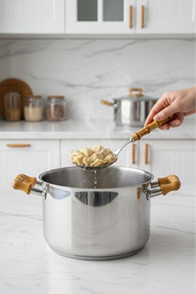 Atbyhome Bambum Mundo 3 Piece Bamboo Handle Steel Kitchen Utensil Set Spoon Colander Ladle