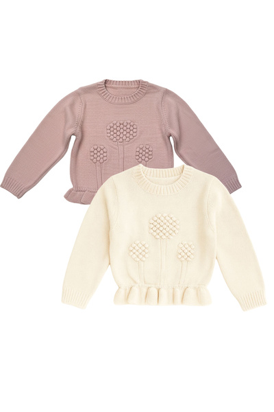 Emsun Kız Çocuk Kabartmalı Fırfır Detaylı Triko Kazak