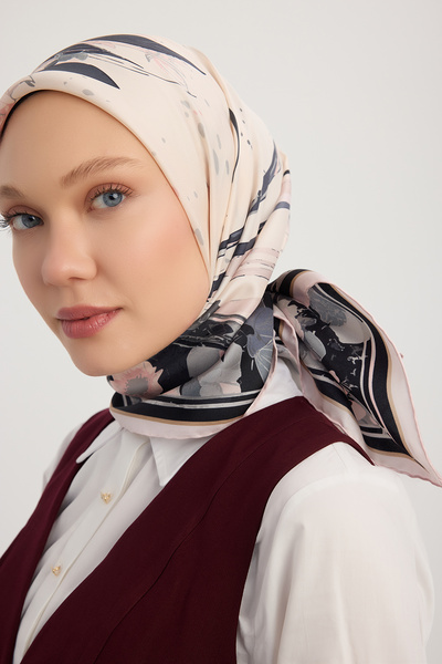 ipekistanbul Eșarfă din twill de mătase 100% - Floare de cer - Pudră