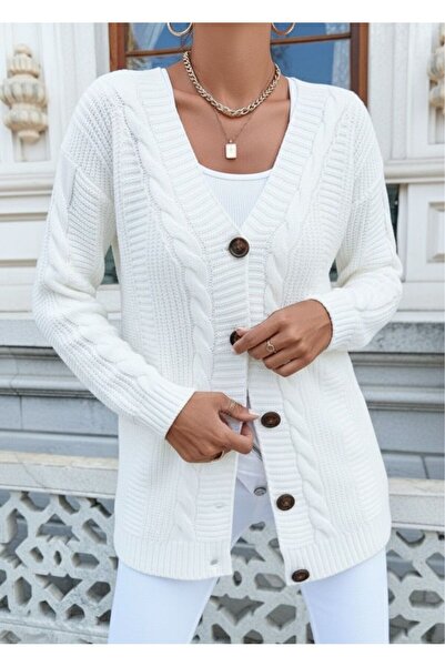 Cemre Life Γυναικεία πλεκτή ζακέτα με κουμπιά, χοντρή πλεκτή ζακέτα