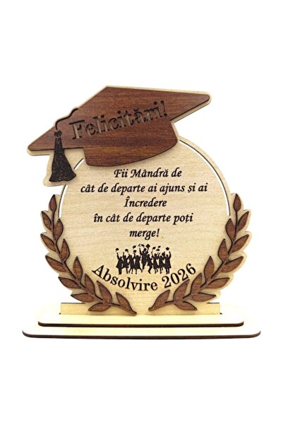 OEM Personalized wooden graduation gift with engraved message 'Be proud..' - Girl, 20cm, brown